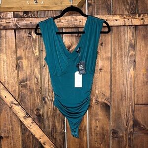 Express Teal V-Neck Bodysuit